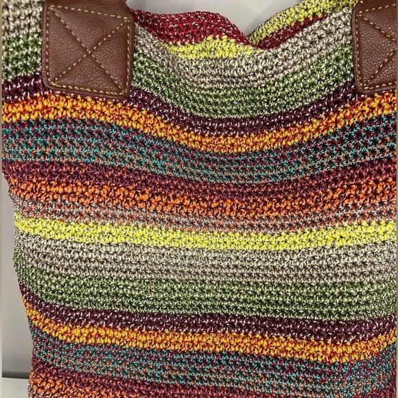 The Sak Gypsy Cambria Multi-Colored Striped Crochet Knit Tote Shoulder Bag Boho - Picture 5 of 13
